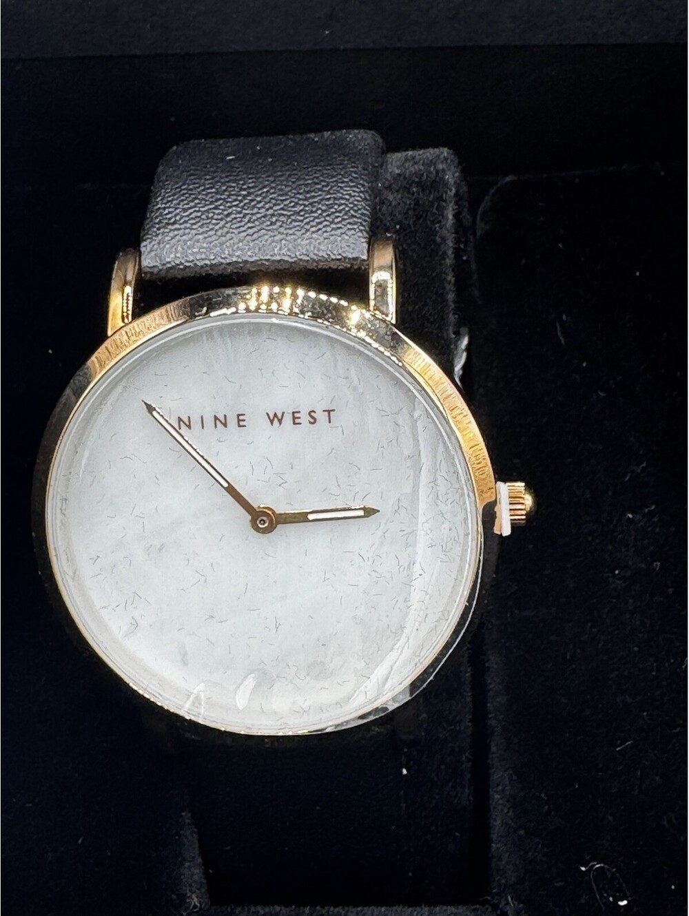 Nine West NWW0401L Women’s Gold Tone Black Strap Watch NWT Box Quartz